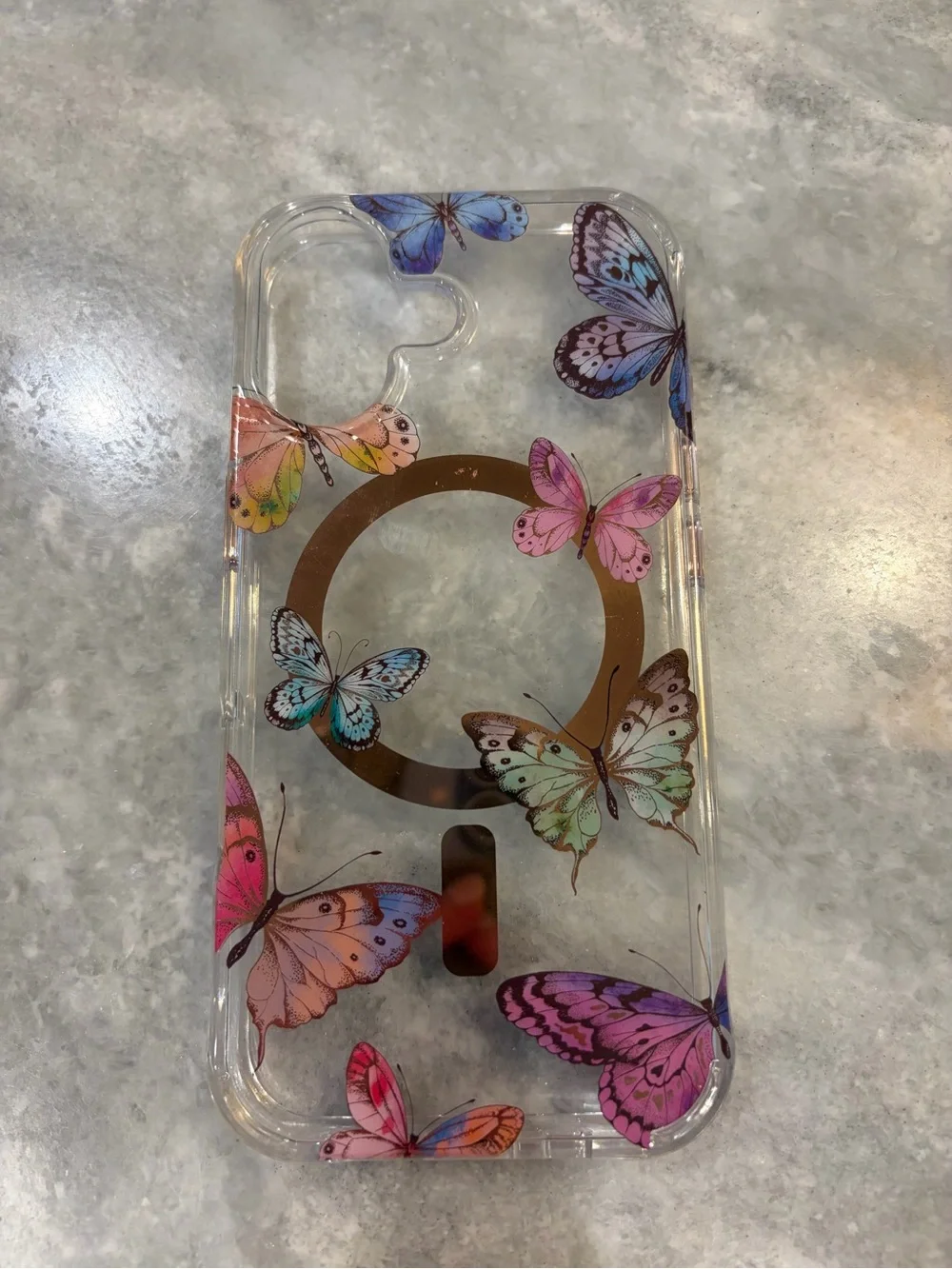 Clear Butterfly Phone Case with MagSafe Ring - Multicolor, 12 ft drop protection